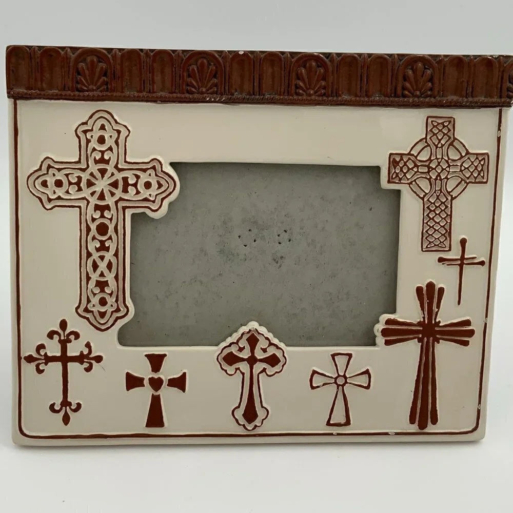 2008 The Encore Group Spiritual Harvest Glazed Cross Creme Frame 4 x 6
